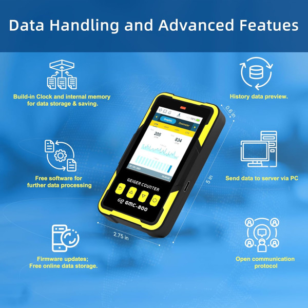 Μετρητής Geiger GQ GMC- 800 – Ψηφιακός Ανιχνευτής Ακτινοβολίας με USB & Καταγραφή Δεδομένων